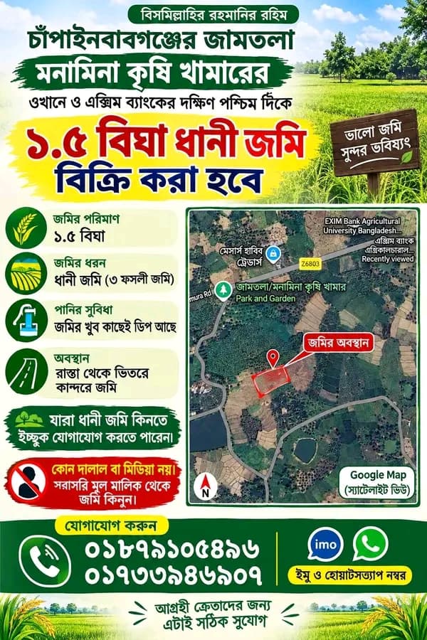 Chapainawabganj jam Tola elakay jomi bikkri kora hobe